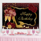 Fond de joyeux anniversaire ballon floral paillettes rouges